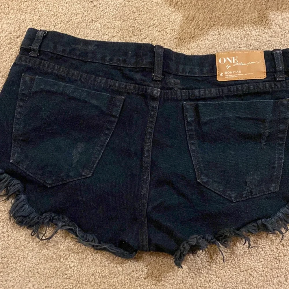 Teal-Black Distressed Denim Women’s Shorts